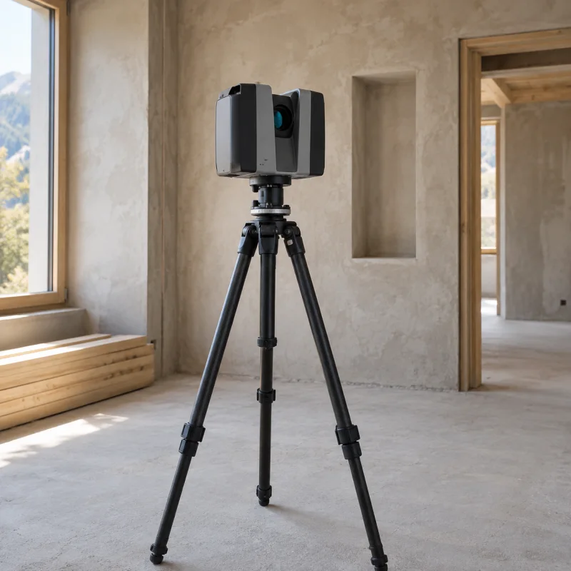 Illustration eines 3D-Laserscanners auf Stativ beim Raumaufma&szlig;