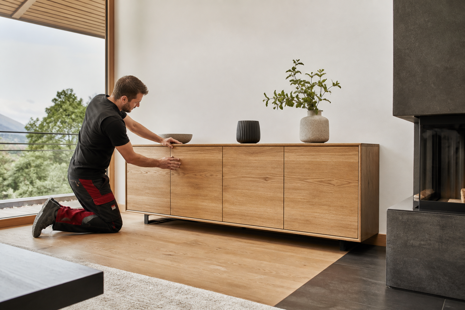 Montage eines maßgefertigten Möbelstücks im Wohnraum